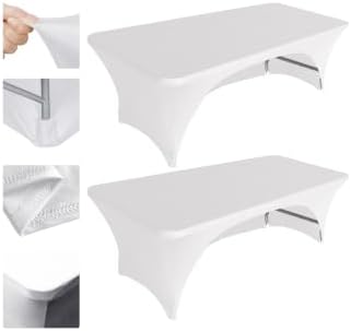 Eurmax USA 2-Pack Spandex Table Cover 6 ft. Fitted 30+ Colors Polyester Tablecloth Stretch Spandex Table Cover-Table Toppers,6 FT Table Cover Open Back (White) by Eurmax