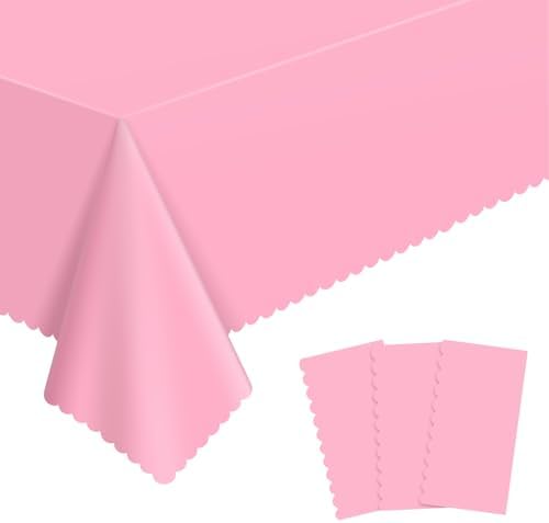 NatNarr 3 Pcs Plastic Pink Tablecloths, Scalloped Rectangle Table Cloths by NatNarr