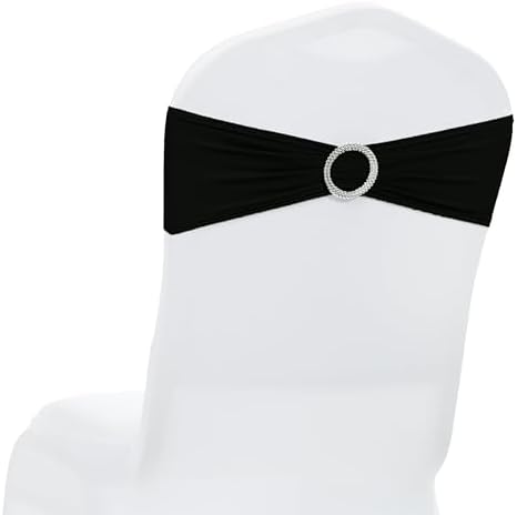 MDS Pack of 25 Spandex Chair Sashes for Wedding Party & Event – Black by MDS