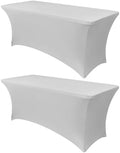 Obstal 8ft Stretch Spandex Table Cover for Folding Tables, 2 Pack, Silver by Obstal