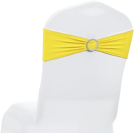 MDS Pack of 75 Spandex Chair Sashes for Wedding Party & Event – Yellow by MDS