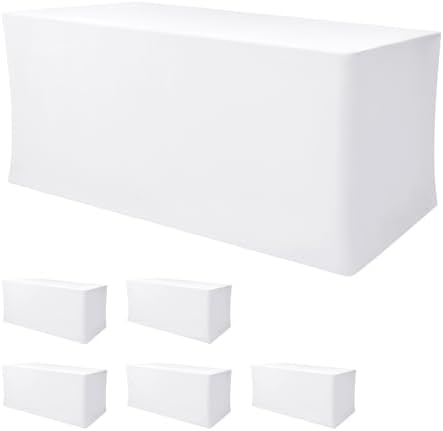 Nasitos Spandex Fitted Tablecloths for 6 Foot Rectangle Tables 6 Pcs White by Nasitoshomedecor