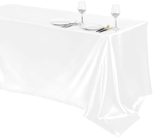 TURSTIN 1 Pack White Satin Tablecloth 102 x 58 Inch Overlay Table Cover by TURSTIN