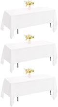3 Pack Rectangle White Table Cloth Bulk Washable Polyester Table Cover for Wedding Dining Table Buffet Parties Banquet Decoration（60x102Inch, White） by JALANCY