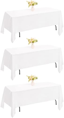 3 Pack Rectangle White Table Cloth Bulk Washable Polyester Table Cover for Wedding Dining Table Buffet Parties Banquet Decoration（60x102Inch, White） by JALANCY