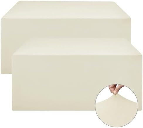 Rectangle Spandex Fitted Tablecloths For Vendor 2 Pcs 72X30 Inch Beige by Nasitoshomedecor