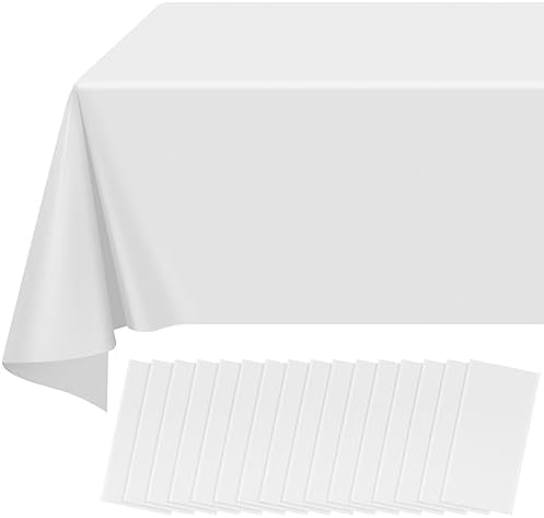 16 Pack White Plastic Tablecloth for Rectangle Tables, Premium Decorative White Disposable Table Cloths for Parties, Bulk Rectangle Party Table Cover for Birthday, Wedding, Anniversary, 54 x 108 Inch by RAGNHILD