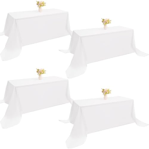 4 Pack Rectangle Tablecloth 90x132Inch White Washable Polyester Table Cover for Wedding Dining Table Buffet Parties Banquet Decoration（White） by JALANCY