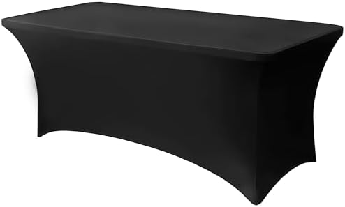 6FT Black Table Cloth - 1 Pack Fitted Stretch Rectangle Spandex Tablecloth, Washable Table Cover for Party, Picnic, Wedding, Banquet, Birthday and Festival(30" x 72") by Lemict