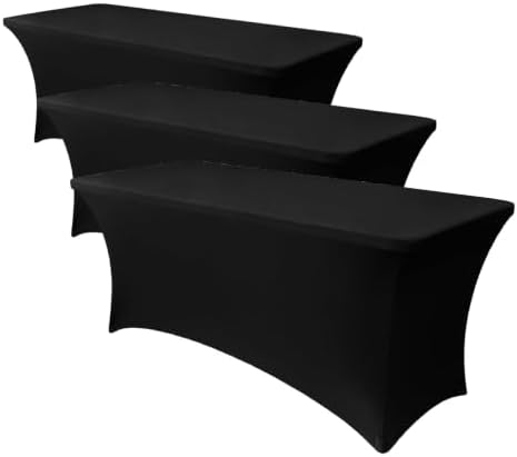 Obstal 6ft Stretch Black Spandex Table Cloth for Standard Folding Tables - 6 Pack Universal Rectangular Fitted Tablecloth Protector for Wedding, Trade Show, Vendor Stand by Obstal