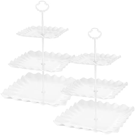 2 Pack of White Square Dessert Cupcake Stand, 3 Tiered Plastic Serving Tray by RAUVOLFIA