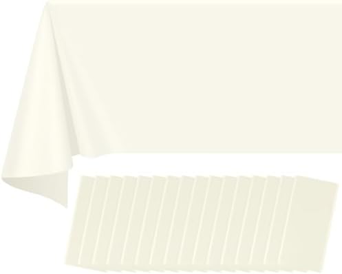 16 Pack Ivory Plastic Tablecloth for Rectangle Tables, Premium Decorative Beige Disposable Table Cloths for Parties, Rectangle Cream Party Table Cover for Birthday Wedding Baby Shower, 54x108 Inch by RAGNHILD