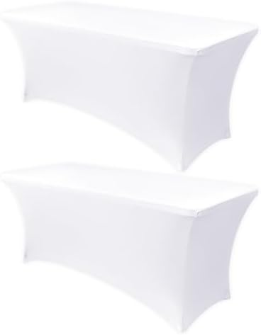 Obstal 8ft Stretch Spandex Table Cover for Folding Tables, 2 Pack, White by Obstal