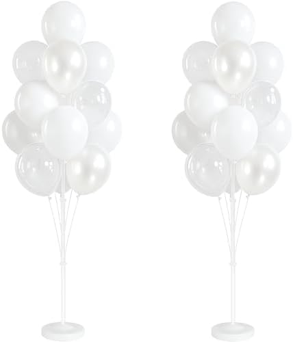 Pearl white Balloon Column Kit Set of 2 with Stand&Pole for Wedding Bridal Party by IMISNO