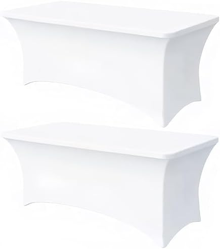 6FT White Table Cloth - 2 Pack Fitted Stretch Rectangle Spandex Tablecloth, Washable Table Cover for Party, Picnic, Wedding, Banquet, Birthday and Festival(30" x 72") by Lemict