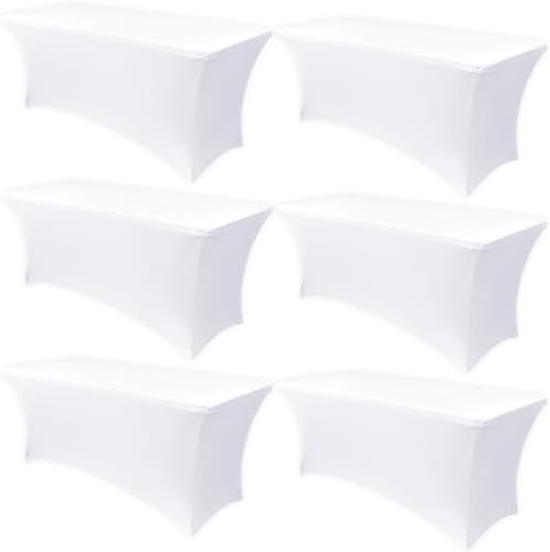 Obstal 6 Pack Stretch Spandex Table Covers for 6 Foot Tables, White by Obstal