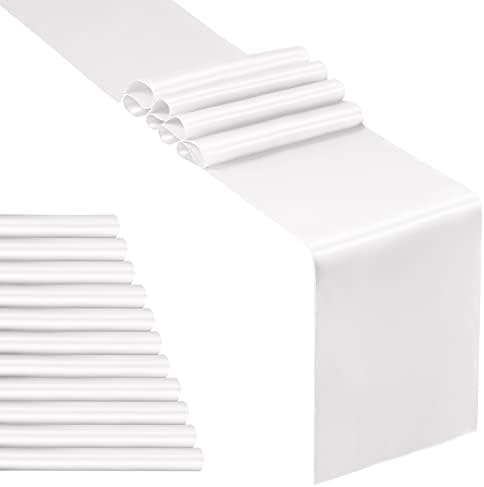 SiinvdaBZX 12 Pcs White Satin Table Runner 12 x 108 inches Long by SiinvdaBZX