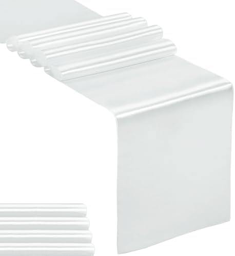 5-Pack Satin Table Runner Silver 12 x 108 inches Long, Table Runners for Wedding, Birthday Parties, Banquets Decorations（5 Pack, 12x108 Inch, Silver） by Hahuho