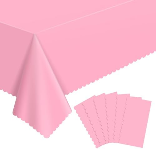 NatNarr 6 Pcs Plastic Pink Tablecloths, Scalloped Rectangle Table Cloths by NatNarr