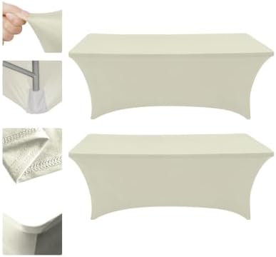 Eurmax USA 2-Pack Rectangular Fitted Spandex Table Covers 6ft Tablecloth Wedding Event Patio Table Decorations Stretch Table Cover for 6ft Folding Table (Ivory) by Eurmax