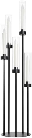 39.8''Matte Black Candle Holder with Acrylic Shades,Tall 5 Arm Candelabra by WeddingPartyDecoration
