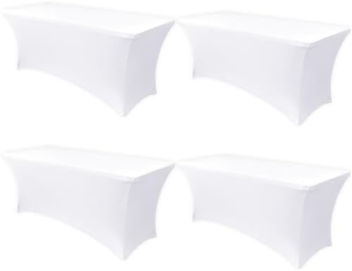 Obstal 8ft Stretch Spandex Table Cover, 4 Pack, White by Obstal