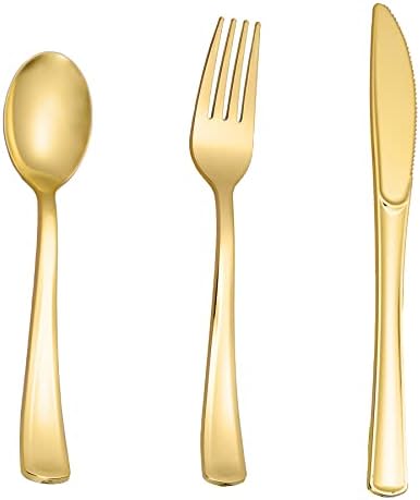 N9R 160PCS Gold Plastic Silverware, Disposable Plastic Cutlery/Utensils by N9RTABLEWARE