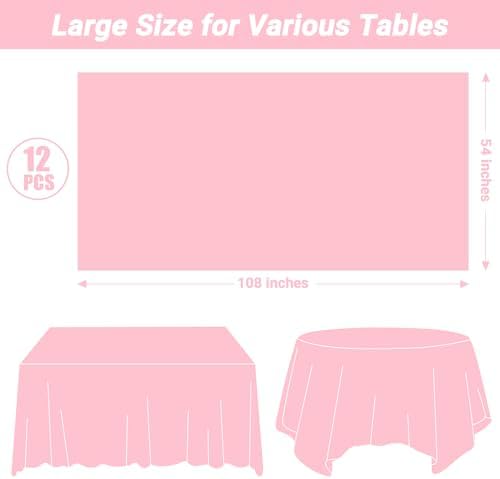 QZYL 12 PCS Pink Table Cloth Rectangle, Plastic Disposable Tablecloths, Decorative Plastic Tablecover, 54 X 108 in Smooth Outdoor Tablecloth, Table Decoration for Parties Picnics Birthdays Weddings - Image 2