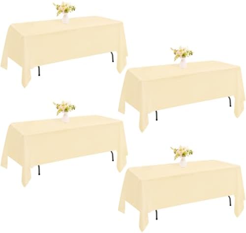 4 Pack Rectangle Tablecloth for 6 Foot Tables Washable Polyester Table Cover for Wedding Dining Table Parties Banquet（60x102 Champagne） by JALANCY