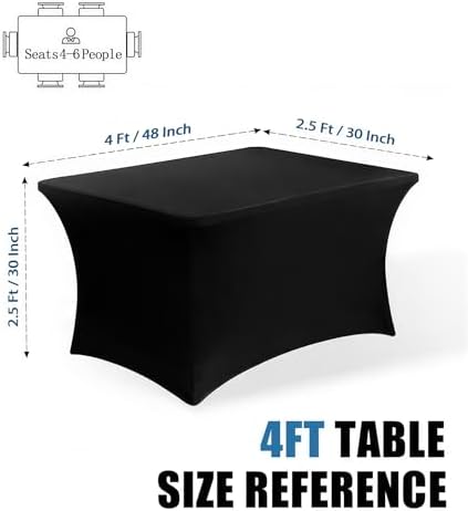 4FT Black Table Cloth - 8 Pack, Fitted Stretch Rectangle Spandex Tablecloth - Image 2