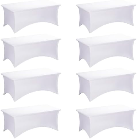 Fixwal 8 Pack 6FT White Tablecloth Rectangle Spandex Fitted Table Cover by Fixwal