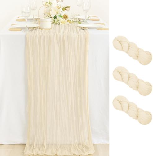 Cheesecloth Table Runner Beige Cream Fall Wedding Table Runner 10ft, 3 Pack by MLMC