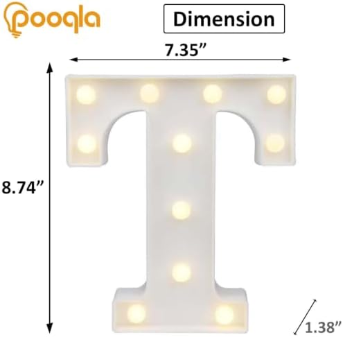 Pooqla LED Marquee Letter Lights, Warm White and Cool White Decorative Lighted Letters, Light Up Alphabet Letters for Boys Girls, Party, Wedding, Bar, Night Light, Birthday Decoration, Letter T - Image 5