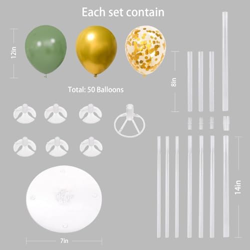 6 Set Balloon Stand Kit for Table Centerpieces With Balloon and Base Party Decorations for Birthday Wedding Retirement Graduation Baby Shower (Green Gold) - Image 6