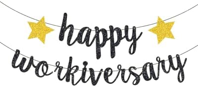 Happy Workiversary Banner Black Work Anniversary Decorations Work Office Party Decoration Supplies by Unknown