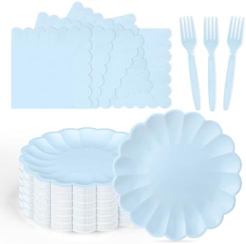 75 Pcs Blue Paper Plates and Napkins, Tableware Set Serve for 25 Guests by Unknown