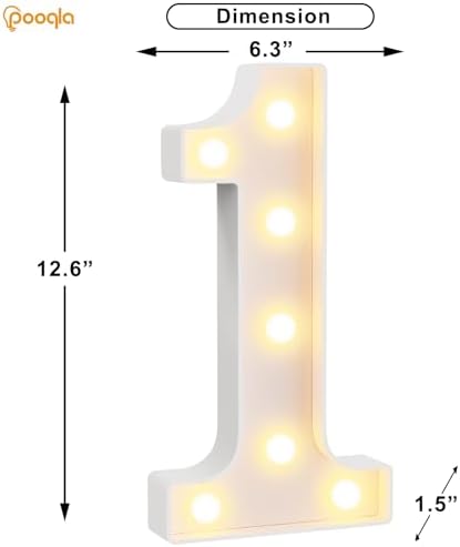 Pooqla 1st Birthday Decorations for Girls Boys, Large 12.6 in Tall Light Up Numbers for Party Decorations Table Backdrop Wall Decor, Big Marquee Number 1 Gift for First Birthday Anniversary Decoration - Image 4