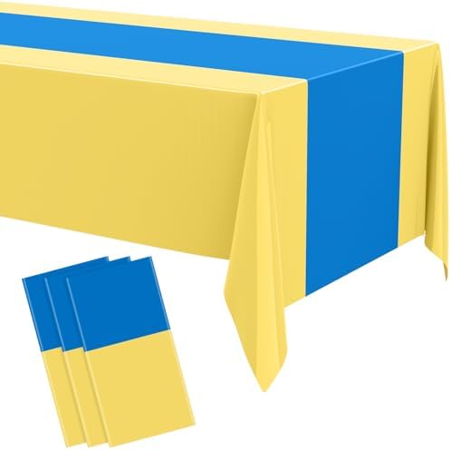 Oudain 3 Pcs Plastic Disposable Table Cloth 54" x 108", Blue, Yellow by Oudain