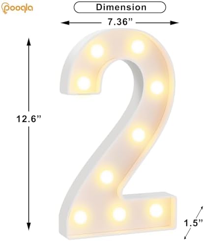 Pooqla Large Light Up Numbers for 2nd Birthday Decorations, 12.6 in Tall White Plastic Marquee Numbers Sign Party Decorations, Gift for Girls Boys Night Light Wedding Anniversary Decor, Big Number 2 - Image 4