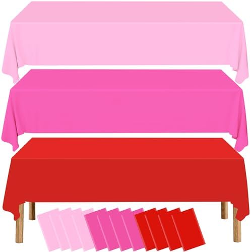 12Pcs Pink Plastic Tablecloths Disposable,54 x 108 Inch by EUVBOKW