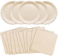 Fall Paper Plates and Napkins Ivory Scalloped Paper Plates Tableware Serves 40,Thanksgiving Party Platter for Boho Baby Shower Wedding Birthday by VEIZEDD