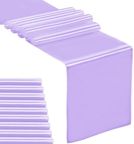 10-Pack Satin Table Runner Lavender 12 x 108 inches Long, Table Runners for Wedding, Birthday Parties, Banquets Decorations（10 Pack, 12x108 Inch, Lavender） by Hahuho