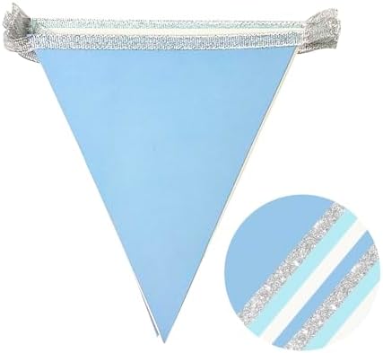 Dusty Blue Silver White Party Decorations Pennant Banner Flag Hanging Glitter Triangle Bunting for Birthday Graduation Bridal Shower Wedding Engagement Nautical Ahoy Achor Party Supplies - Image 3