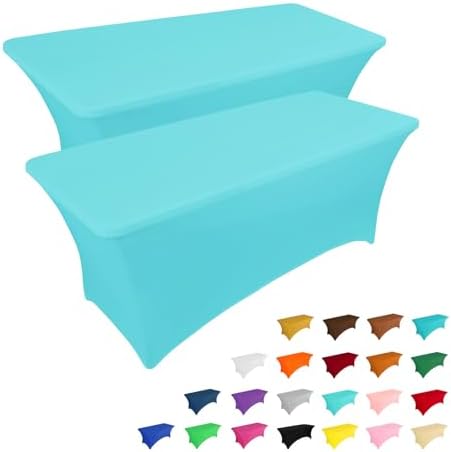 IVAPUPU 2 Pack 8FT Table Cloth for Rectangular Spandex Blue Mist Cover by IVAPUPU