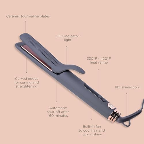 Hairitage Ceramic Tourmaline 2in1 Flat Iron Hair Straightener Curling Iron for Hair Styling - 1 1/4 Inch - Airflow Styler with Curved Edges for Curling + Straightening - Blowout Styles - Image 3