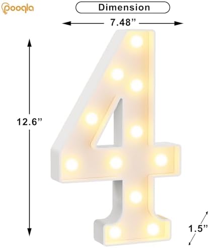 Pooqla Large Light Up Numbers for 4th Birthday Decorations, 12.6 in Tall White Plastic Marquee Numbers Sign Party Decorations, Gift for Girls Boys Night Light Wedding Anniversary Decor, Big Number 4 - Image 4