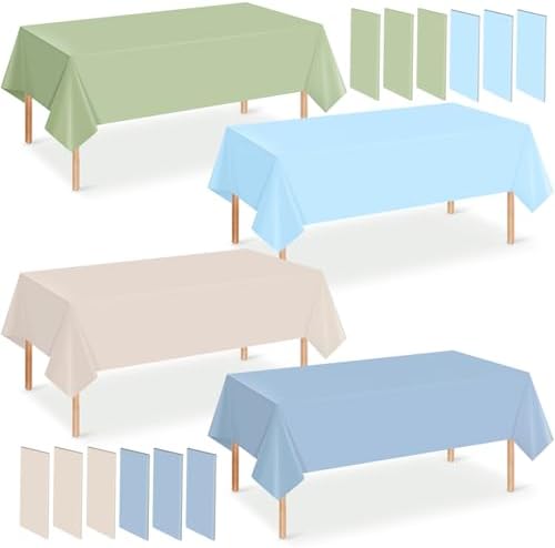 12 Pack Sage Green and Blue Baby Shower Plastic Tablecloth for Rectangle Tables, Baby Boy Gender Reveal Disposable Table Cover, It’s A Boy Table Cloth for Baby Shower Gender Reveal Party Decor by Hauwellter