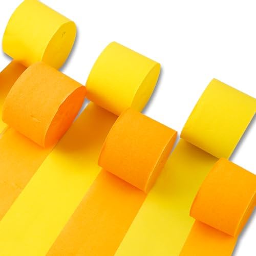 PartyWoo Yellow Crepe Paper 6pcs 492 FT Pastel Orange Streamers by PartyWoo