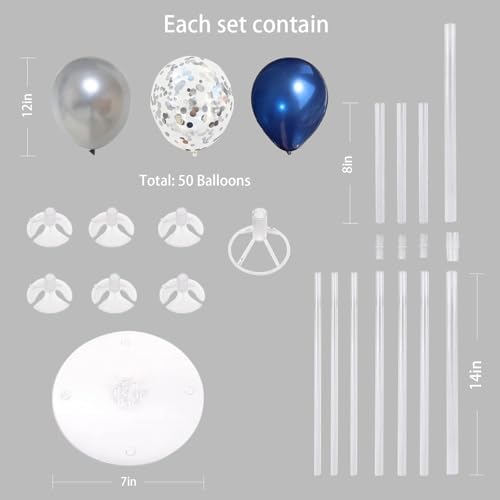 6 Set Balloon Stand Kit for Table Centerpieces With Balloon and Base Party Decorations for Birthday Wedding Retirement Graduation Baby Shower (Navy Silver) - Image 6