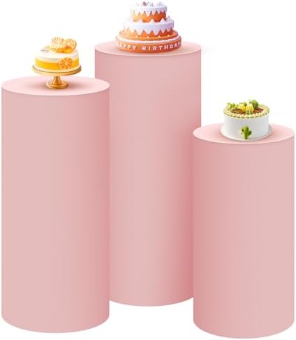 SaitiMade Set of 3 - Pink Cylinder Pedestal Stand Covers by SaitiMade